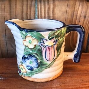 Hand Painted Raised 3D Floral Pottery Creamer Vintage Collectible Occupied Japan